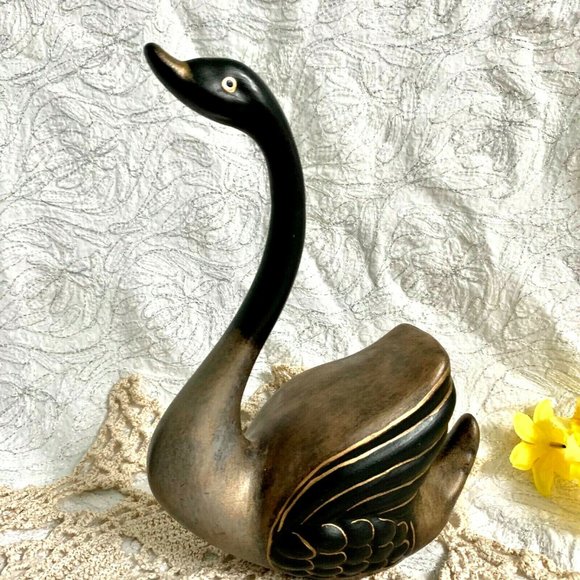Black Swan Figurines Hand Painted MCM Style Signed Folk Art - Picture 8 of 12